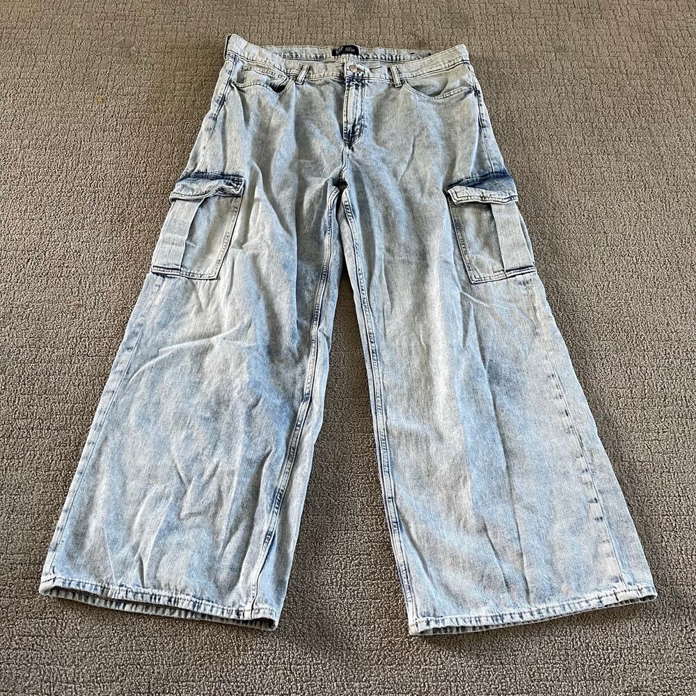 GAP 20/35R Women's Acid Wash Denim Cargo Jeans Wide Leg